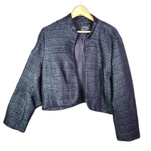 Banana Republic Cropped Open Blazer Black Gray XXL Textured Boucle Minimalist